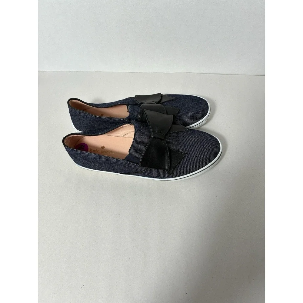 Kate Spade Slip On Loafers Sz 8.5 Chambray Bow Front Preppy Designer‎